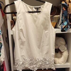 White Sleeveless Lace Hem Top